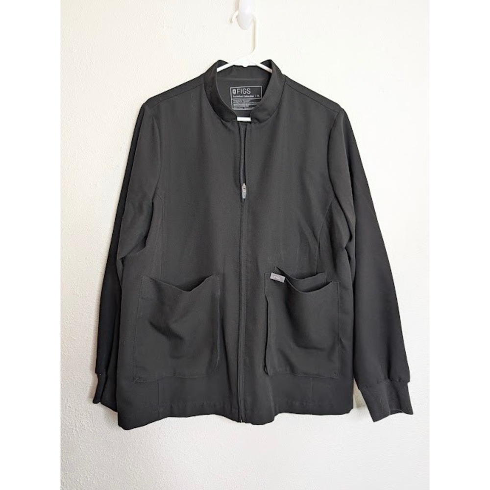 Figs Sydney Scrub Jacket Womens XL Black Nurse Medical Performance Zip Tech
